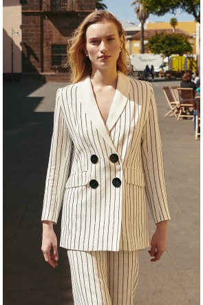 blazer en tejido de lino blanco con rayas de lentejuelas para invitada fiesta, boda, evento, mamá de comunion comprar online