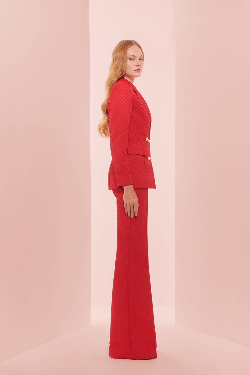 traje de chaqueta y palazzo encomprar online traje de chaqueta jacquard brocado rojo con solapa y cuello para boda,  invitada, fiesta, celebracion, coctel, mamá de comunion, graduacion jacquard brocado rojo con solapa y cuello para boda,  invitada,
